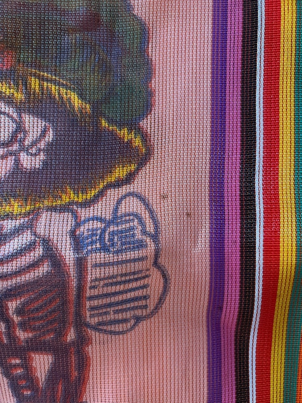 Authentic Mexican Mercado Bag | La Catrina Mesh Tote | Pink Multi-Stripe. - Picture 2 of 2